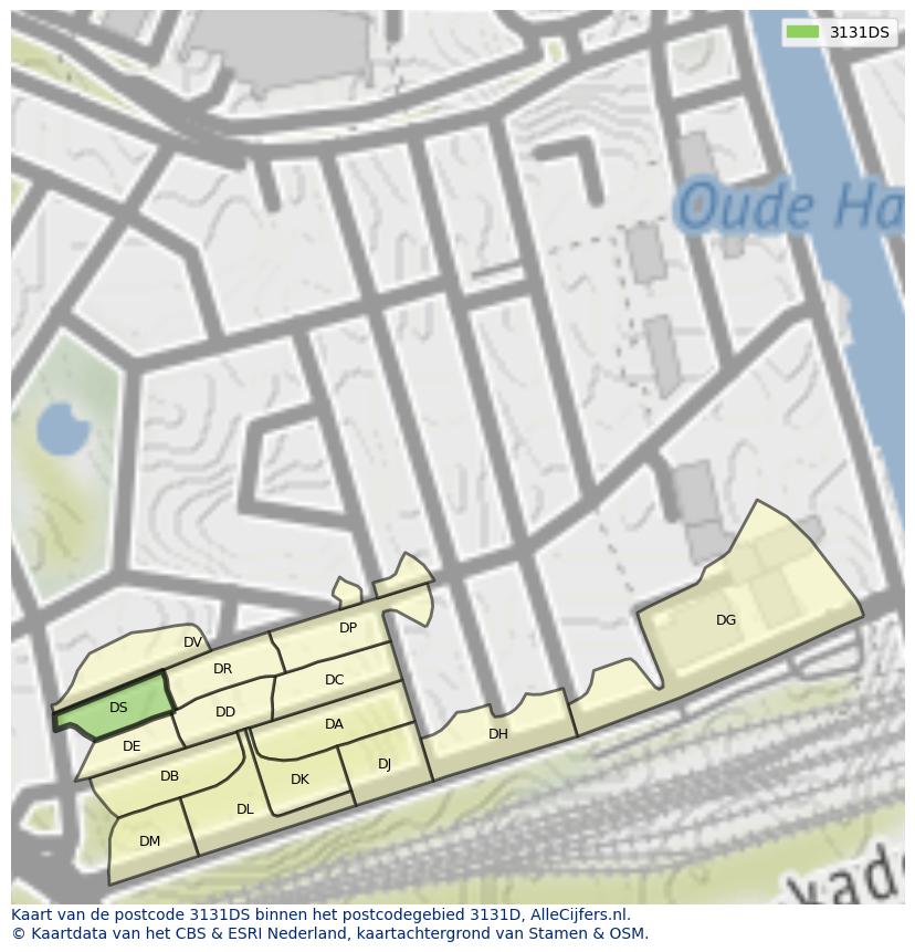 Afbeelding van het postcodegebied 3131 DS op de kaart.