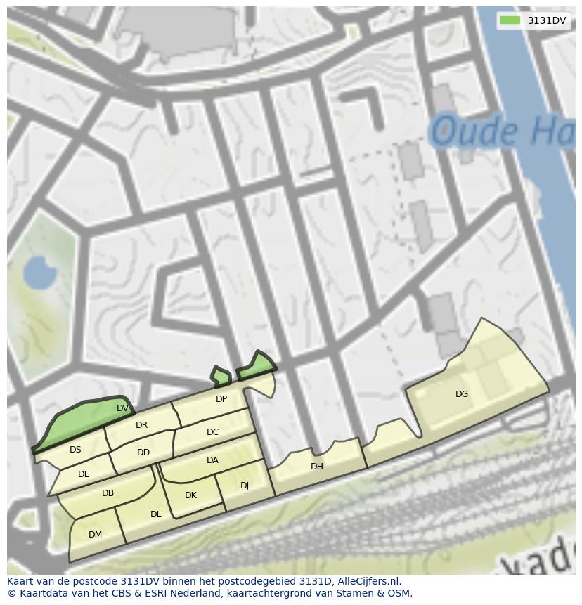 Afbeelding van het postcodegebied 3131 DV op de kaart.