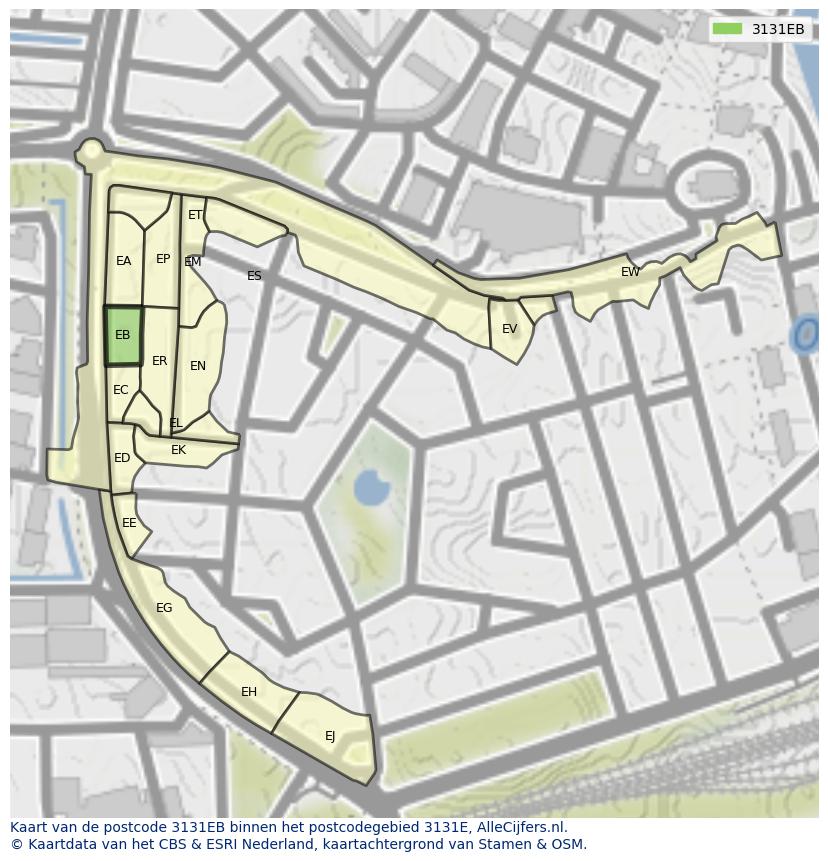 Afbeelding van het postcodegebied 3131 EB op de kaart.