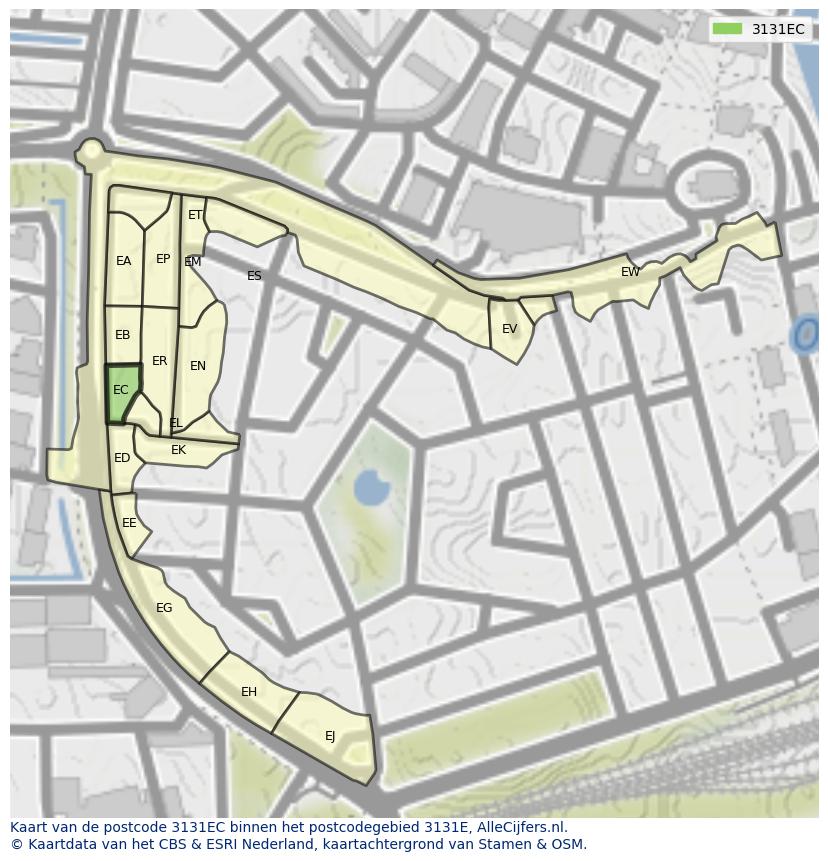 Afbeelding van het postcodegebied 3131 EC op de kaart.