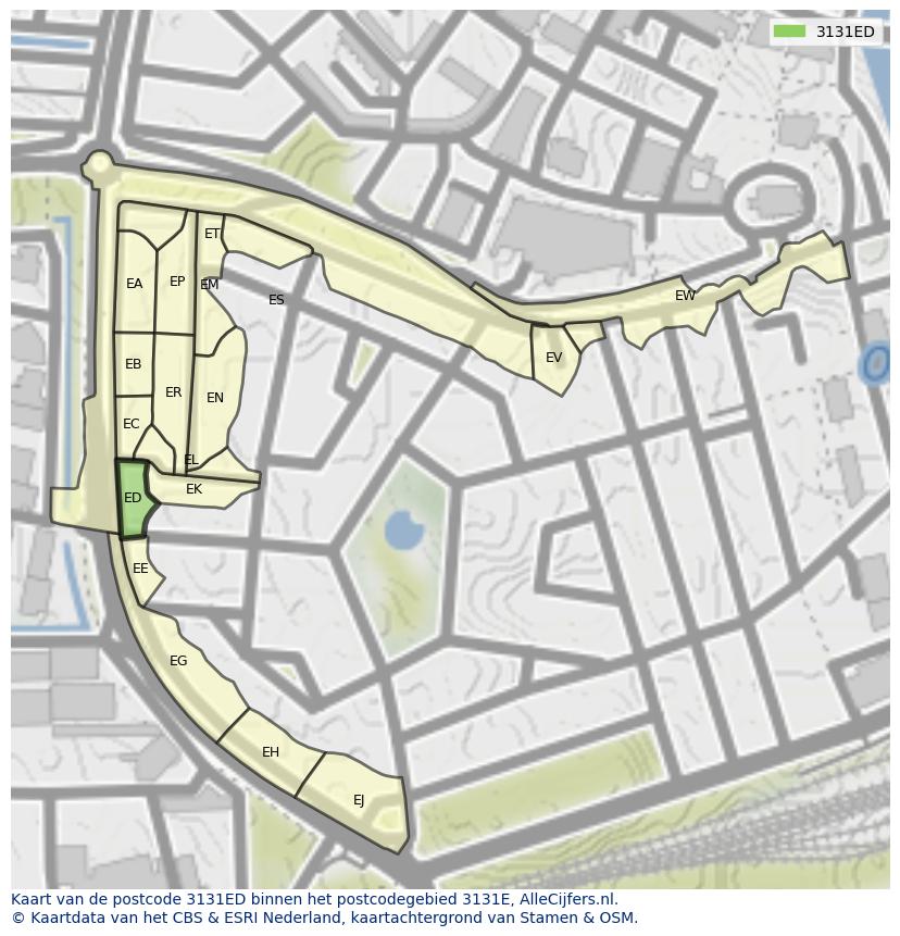 Afbeelding van het postcodegebied 3131 ED op de kaart.