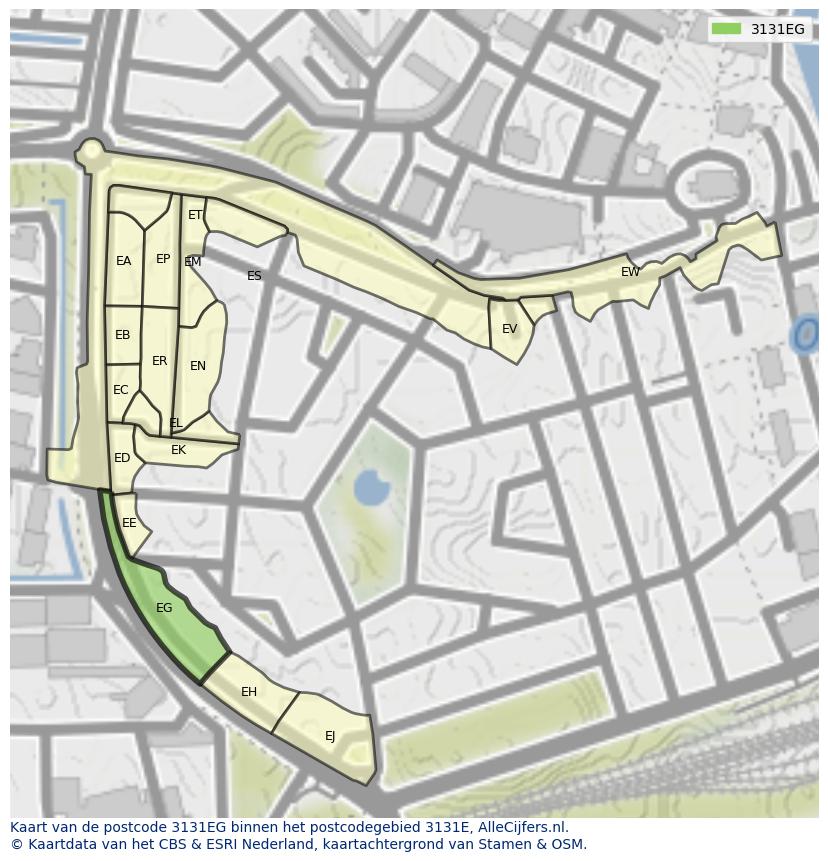 Afbeelding van het postcodegebied 3131 EG op de kaart.