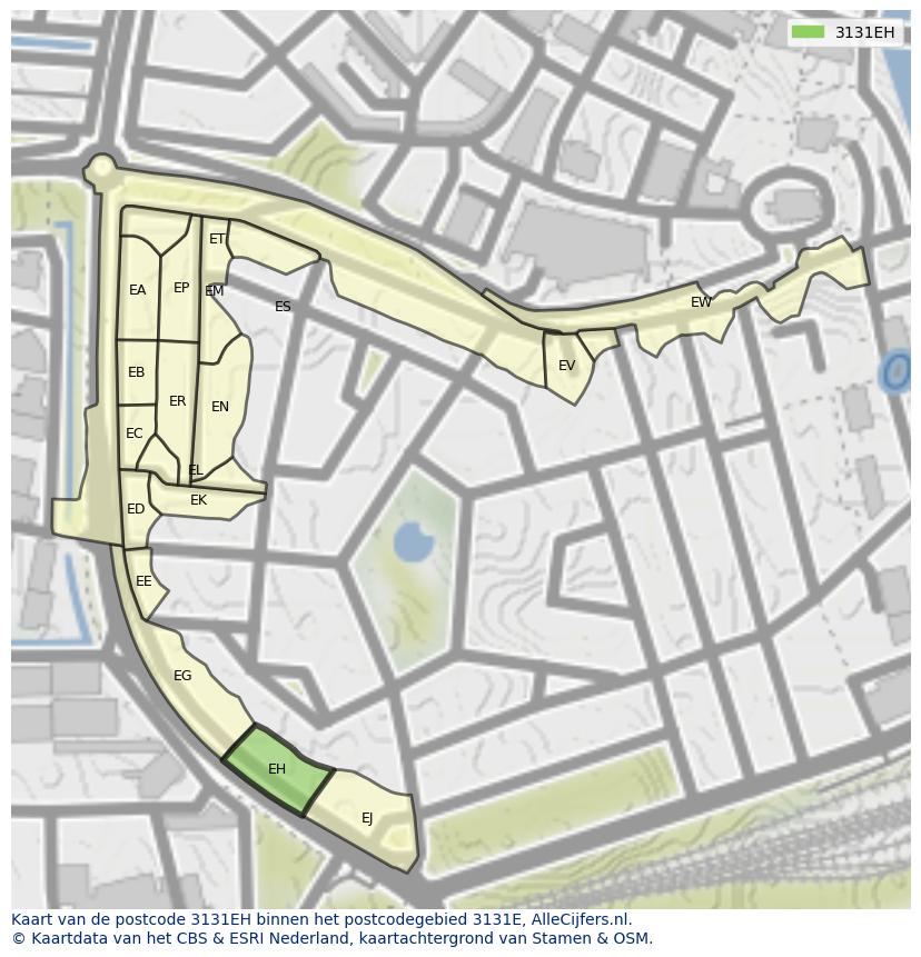 Afbeelding van het postcodegebied 3131 EH op de kaart.