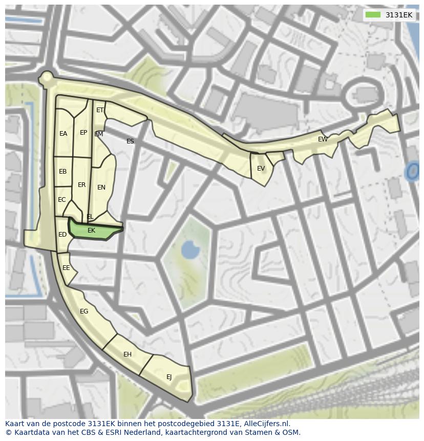 Afbeelding van het postcodegebied 3131 EK op de kaart.