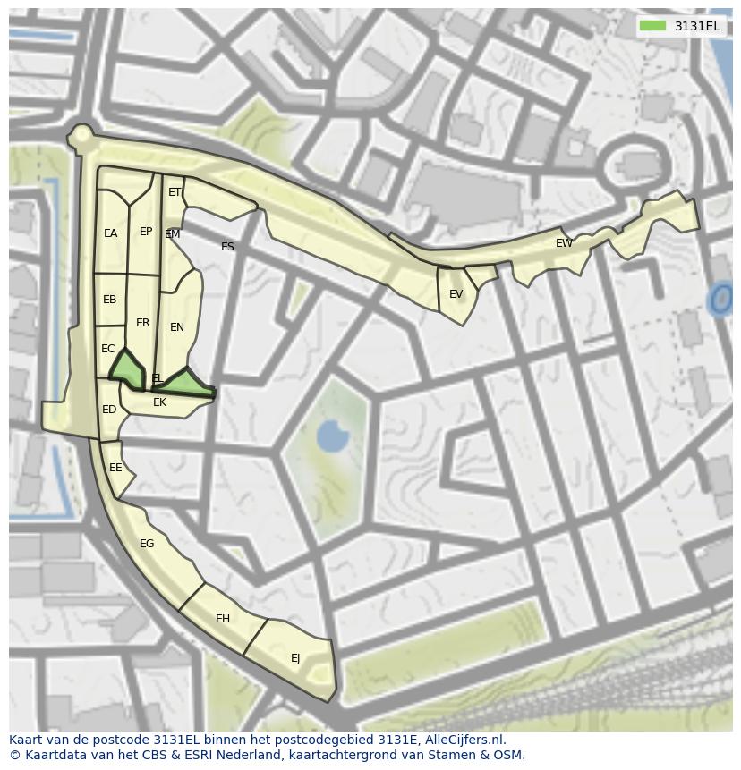 Afbeelding van het postcodegebied 3131 EL op de kaart.