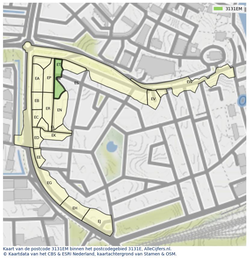Afbeelding van het postcodegebied 3131 EM op de kaart.