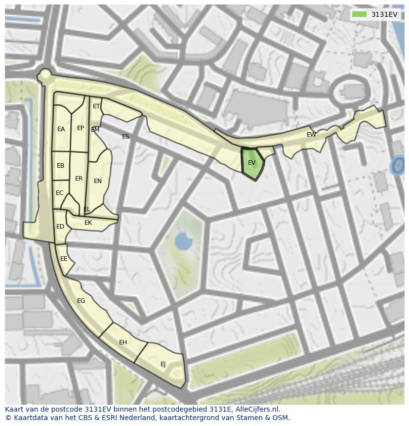 Afbeelding van het postcodegebied 3131 EV op de kaart.