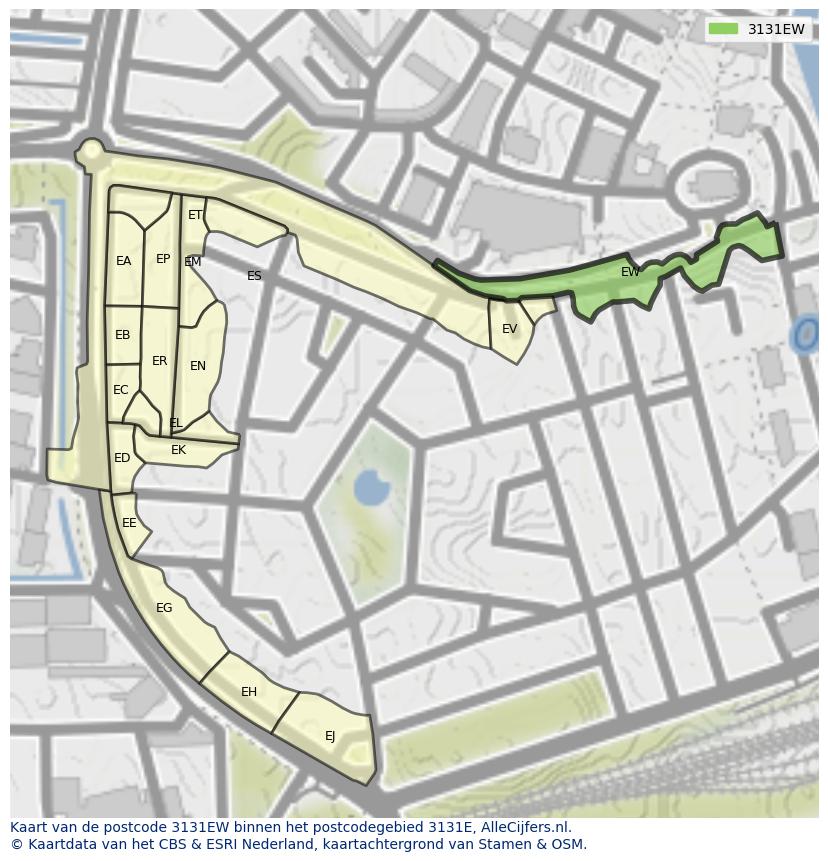 Afbeelding van het postcodegebied 3131 EW op de kaart.
