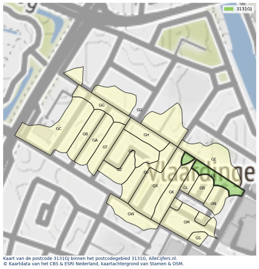 Afbeelding van het postcodegebied 3131 GJ op de kaart.