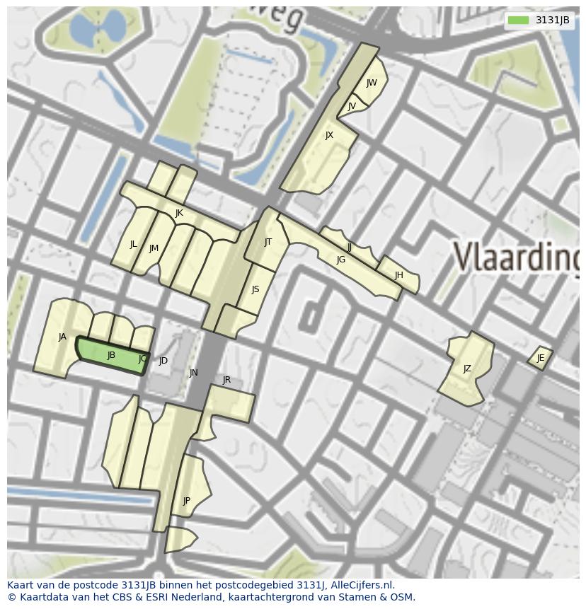 Afbeelding van het postcodegebied 3131 JB op de kaart.