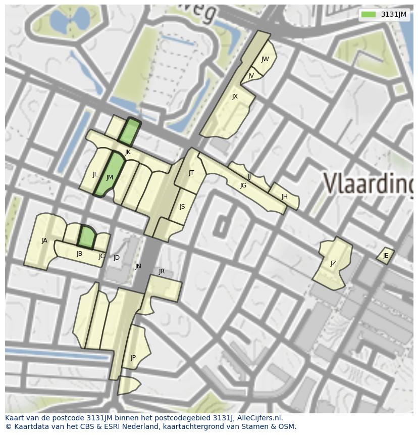 Afbeelding van het postcodegebied 3131 JM op de kaart.