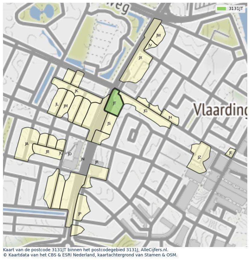 Afbeelding van het postcodegebied 3131 JT op de kaart.
