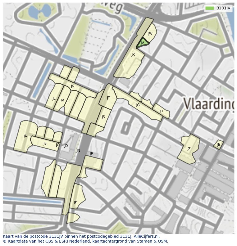 Afbeelding van het postcodegebied 3131 JV op de kaart.