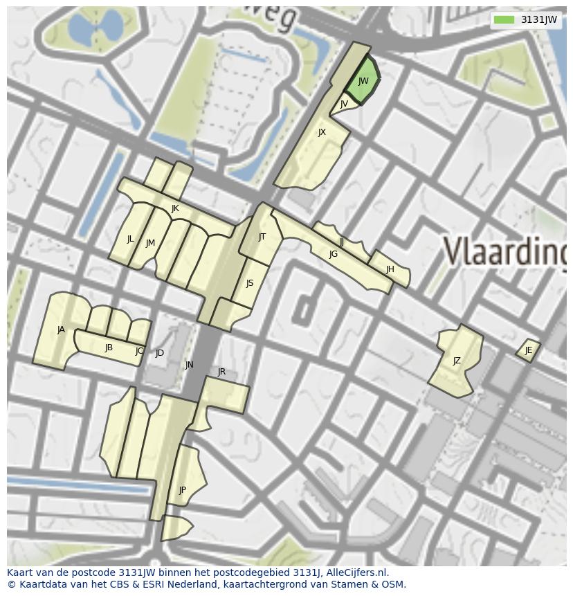 Afbeelding van het postcodegebied 3131 JW op de kaart.