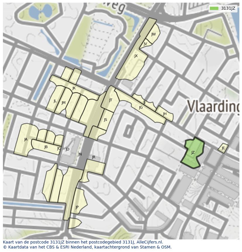 Afbeelding van het postcodegebied 3131 JZ op de kaart.