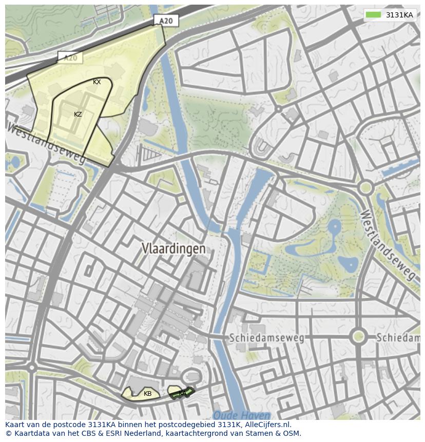 Afbeelding van het postcodegebied 3131 KA op de kaart.
