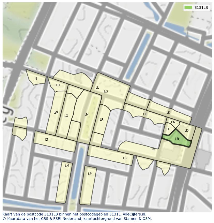 Afbeelding van het postcodegebied 3131 LB op de kaart.