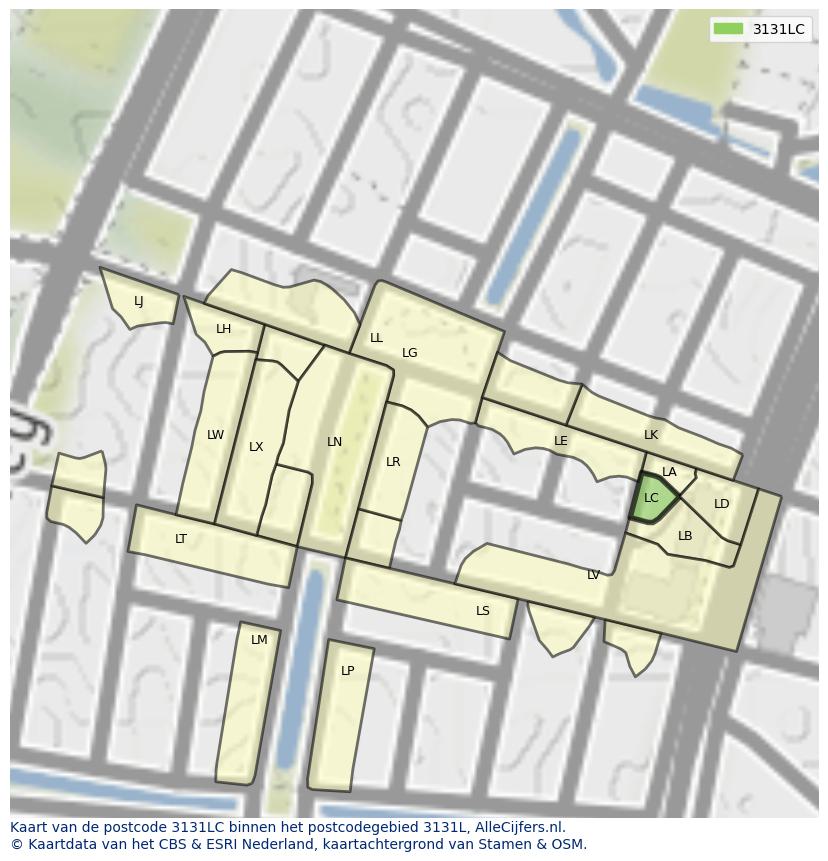 Afbeelding van het postcodegebied 3131 LC op de kaart.