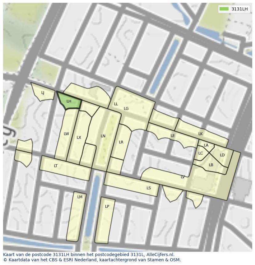 Afbeelding van het postcodegebied 3131 LH op de kaart.