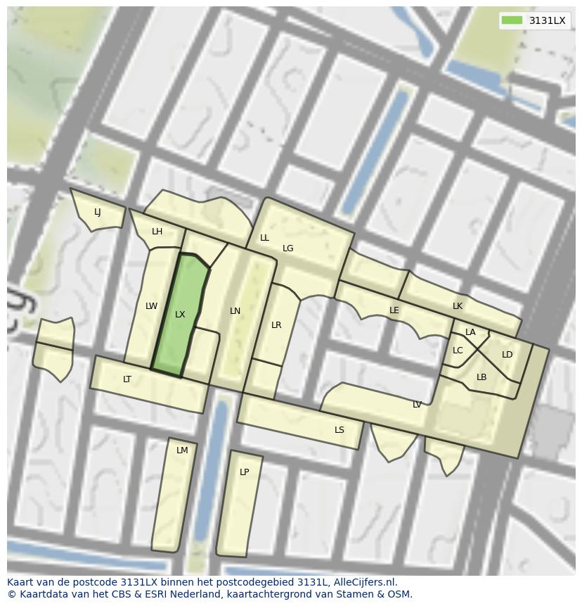 Afbeelding van het postcodegebied 3131 LX op de kaart.