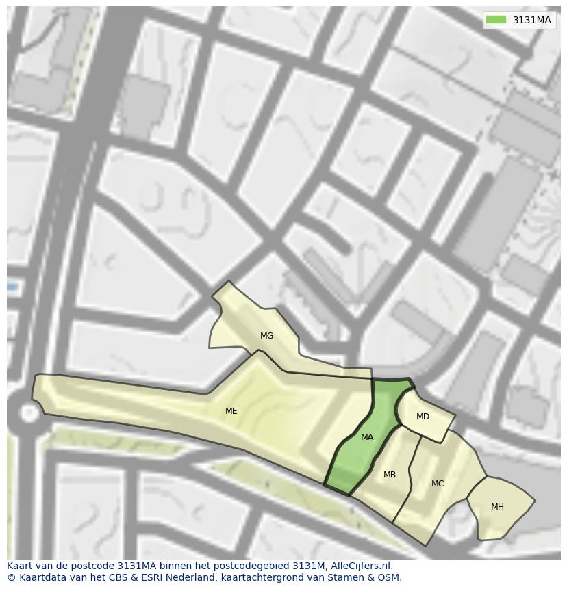 Afbeelding van het postcodegebied 3131 MA op de kaart.