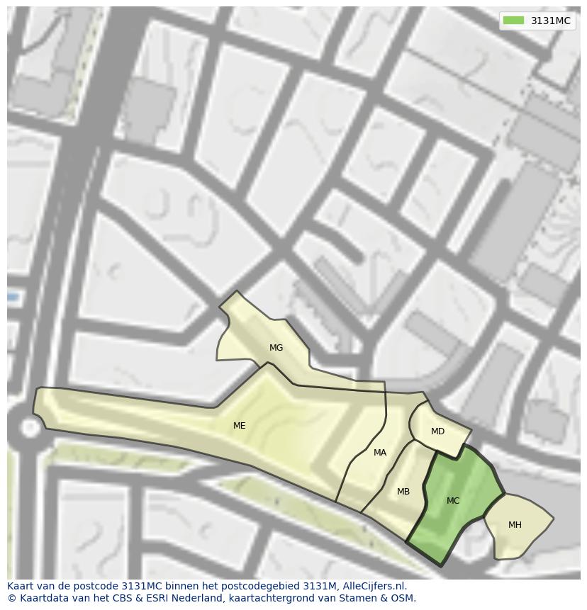 Afbeelding van het postcodegebied 3131 MC op de kaart.