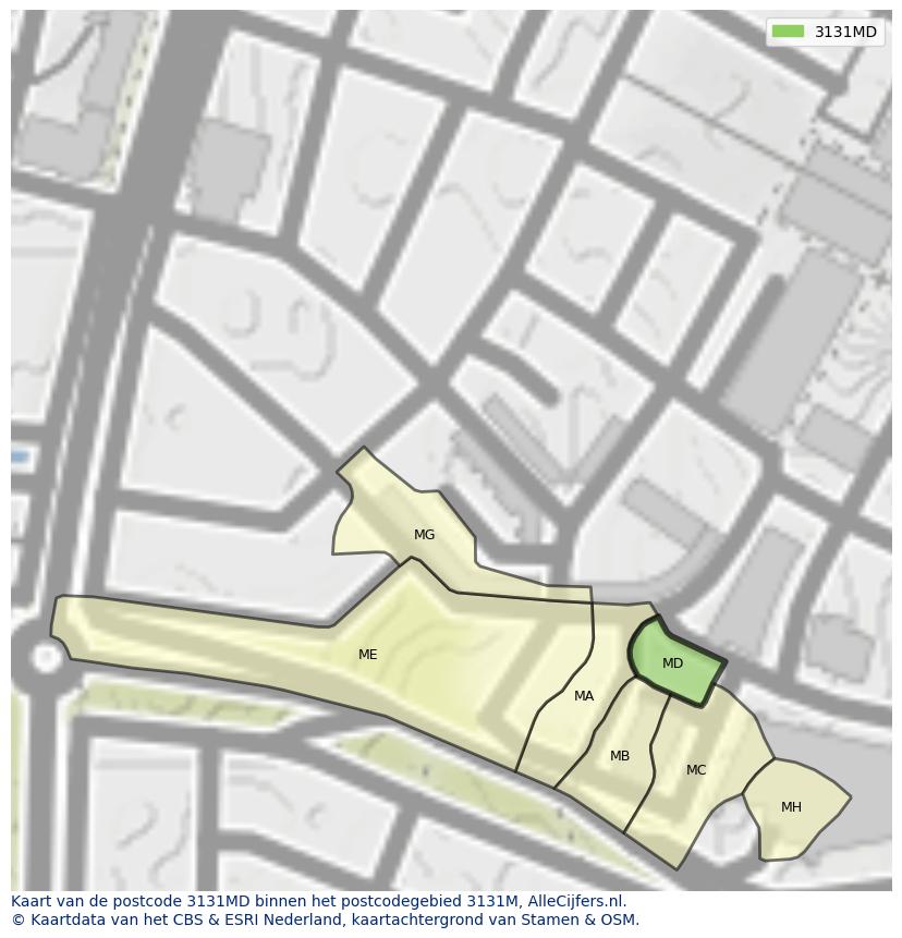 Afbeelding van het postcodegebied 3131 MD op de kaart.