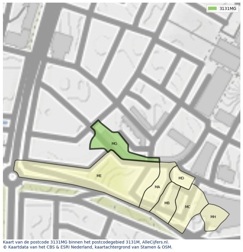 Afbeelding van het postcodegebied 3131 MG op de kaart.