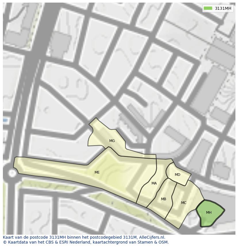 Afbeelding van het postcodegebied 3131 MH op de kaart.
