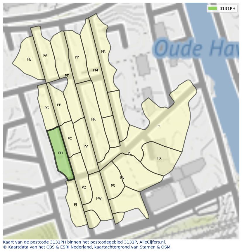 Afbeelding van het postcodegebied 3131 PH op de kaart.