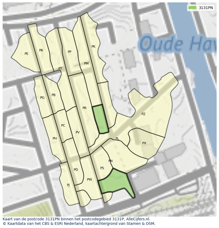 Afbeelding van het postcodegebied 3131 PN op de kaart.