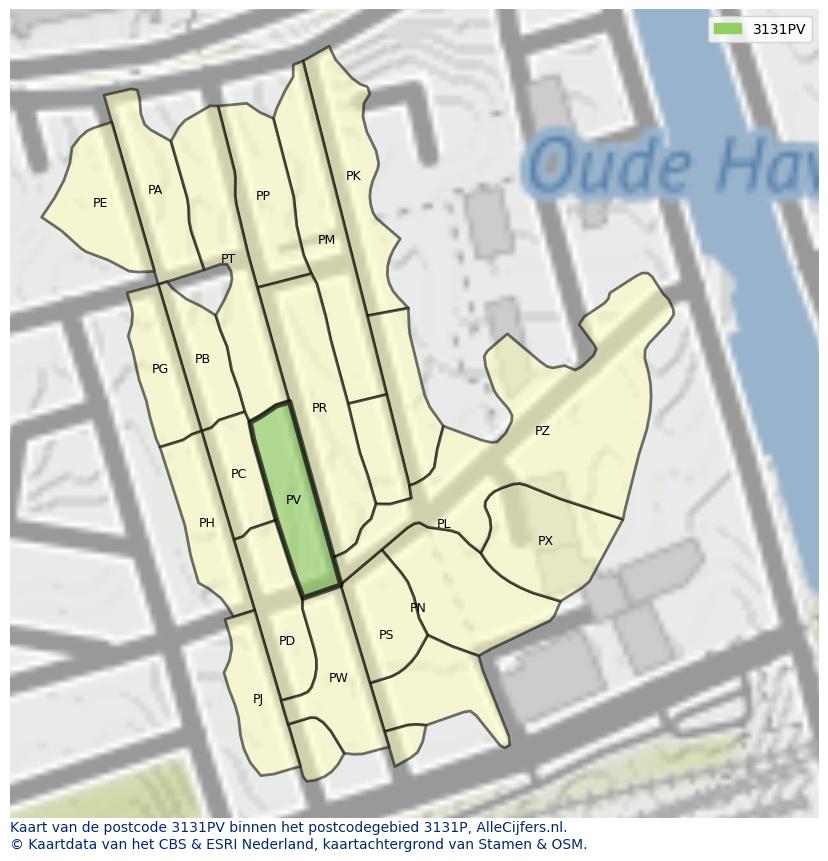 Afbeelding van het postcodegebied 3131 PV op de kaart.