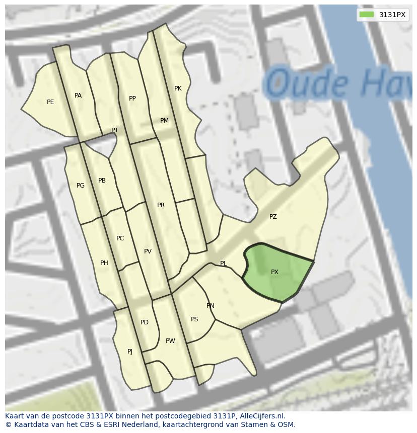 Afbeelding van het postcodegebied 3131 PX op de kaart.