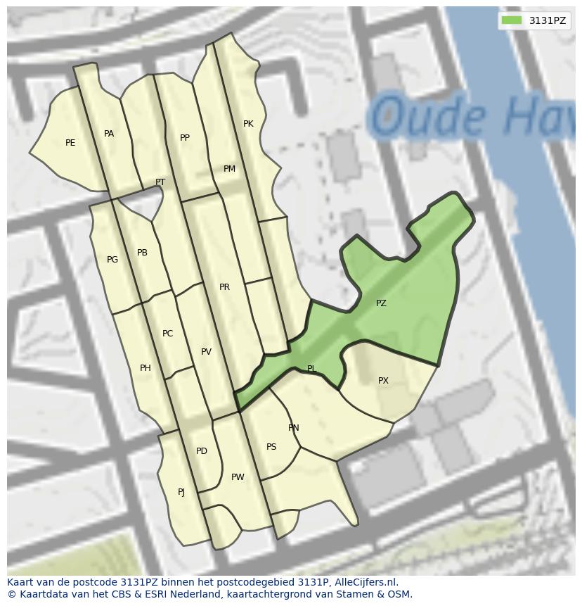 Afbeelding van het postcodegebied 3131 PZ op de kaart.