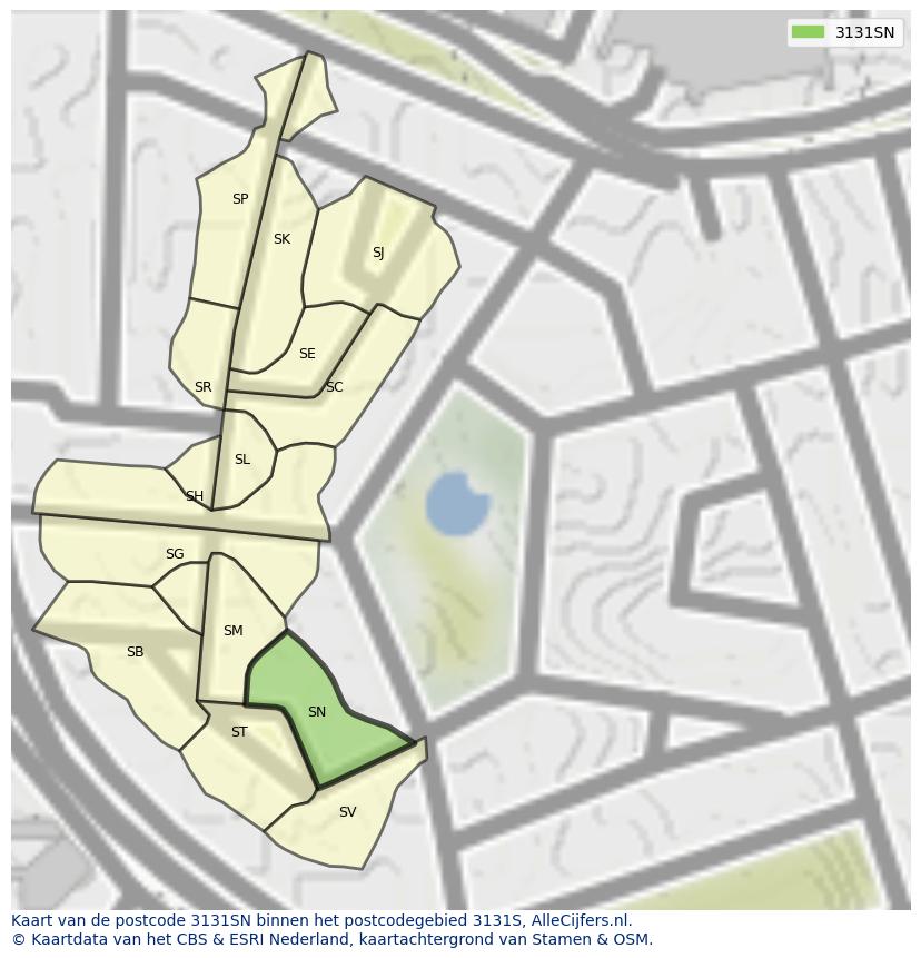 Afbeelding van het postcodegebied 3131 SN op de kaart.