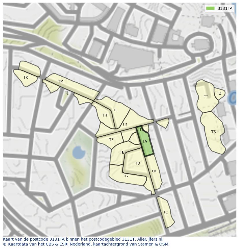 Afbeelding van het postcodegebied 3131 TA op de kaart.