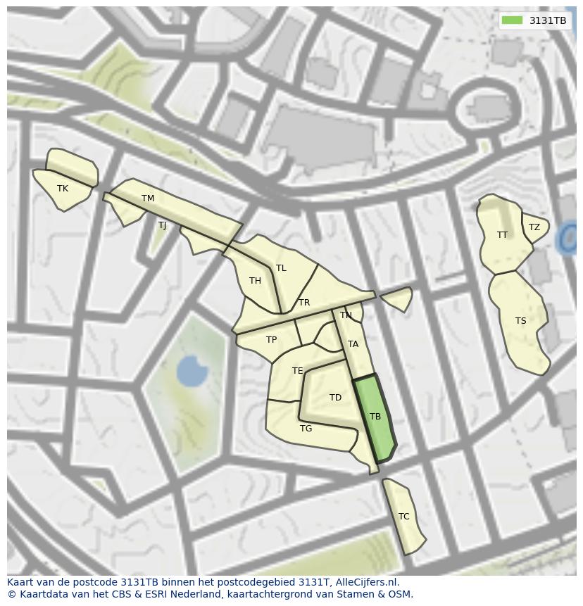 Afbeelding van het postcodegebied 3131 TB op de kaart.