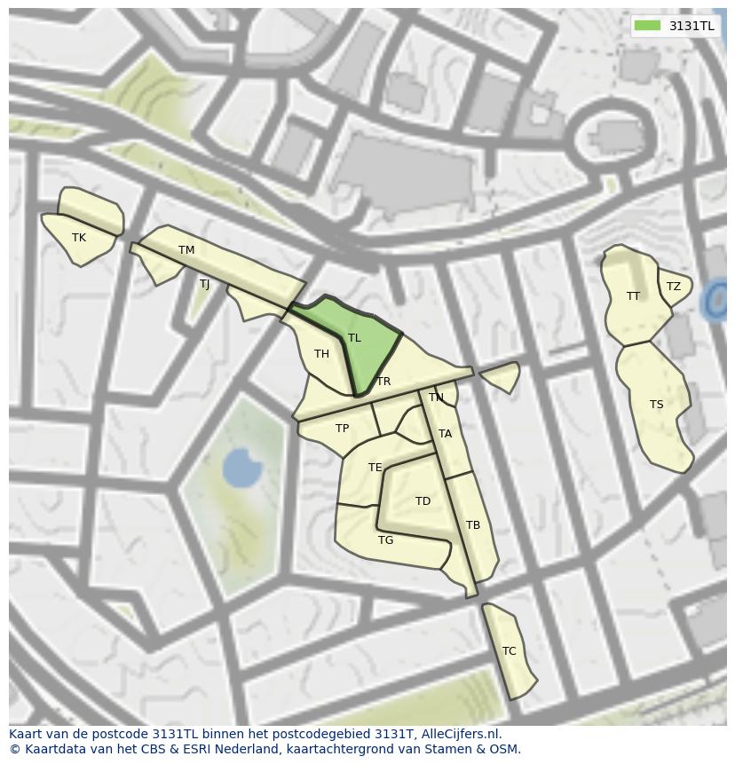 Afbeelding van het postcodegebied 3131 TL op de kaart.
