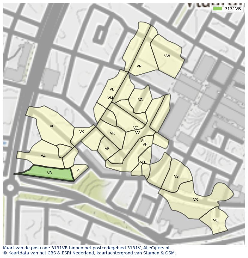 Afbeelding van het postcodegebied 3131 VB op de kaart.