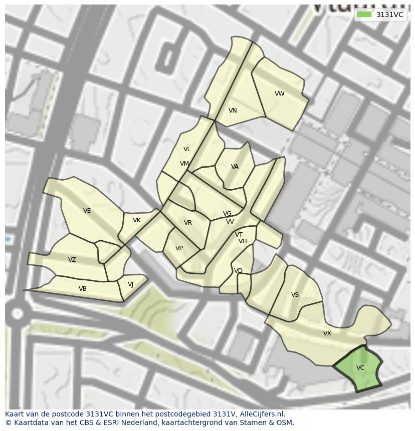 Afbeelding van het postcodegebied 3131 VC op de kaart.