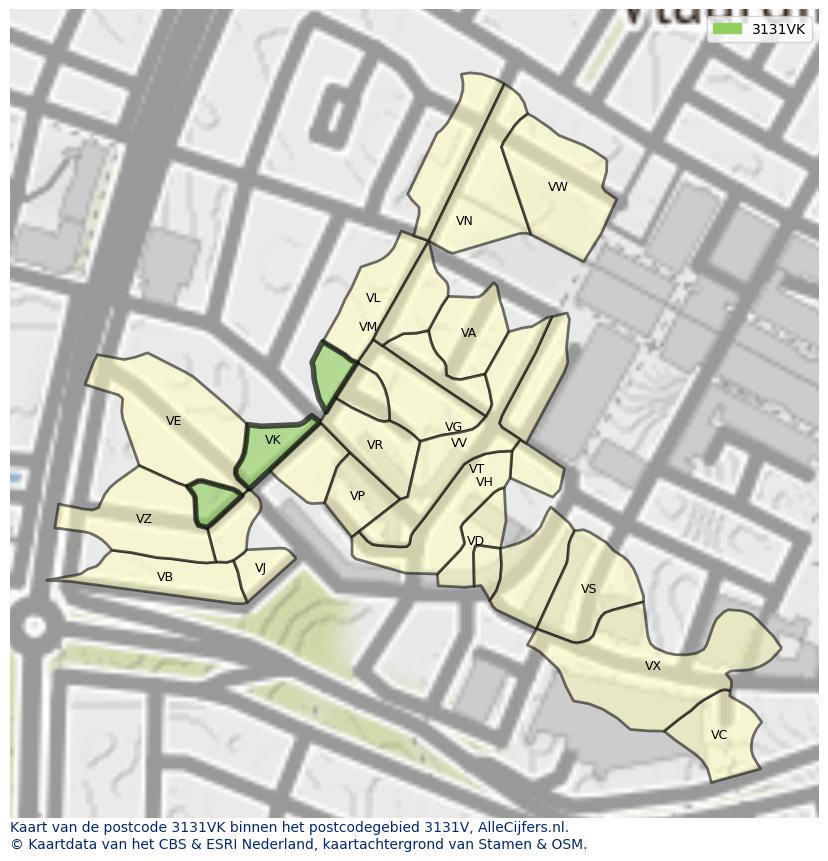 Afbeelding van het postcodegebied 3131 VK op de kaart.