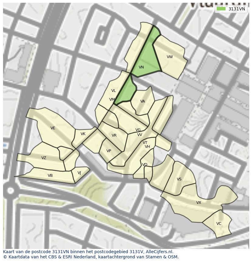 Afbeelding van het postcodegebied 3131 VN op de kaart.