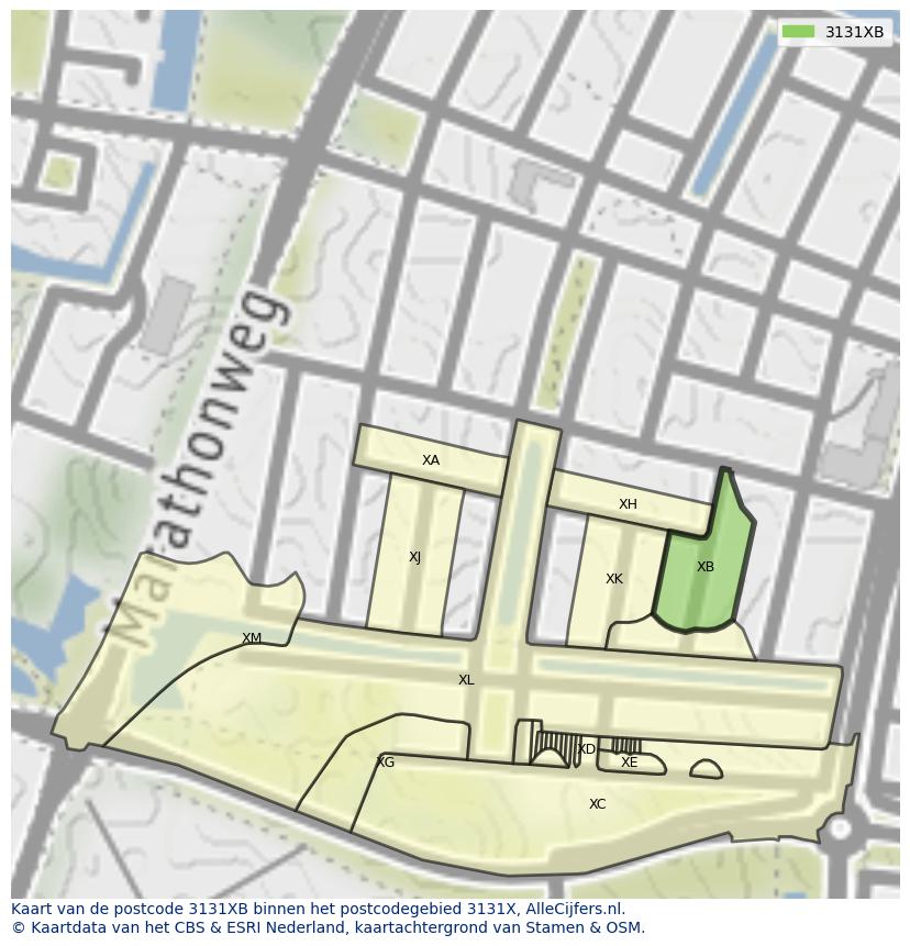 Afbeelding van het postcodegebied 3131 XB op de kaart.