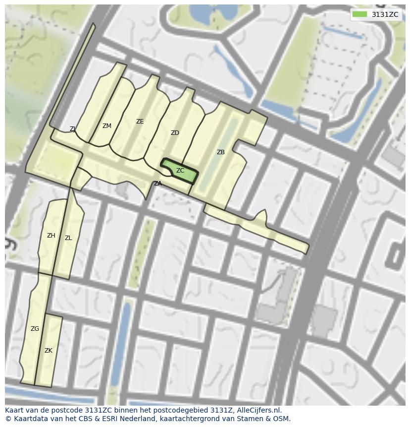 Afbeelding van het postcodegebied 3131 ZC op de kaart.