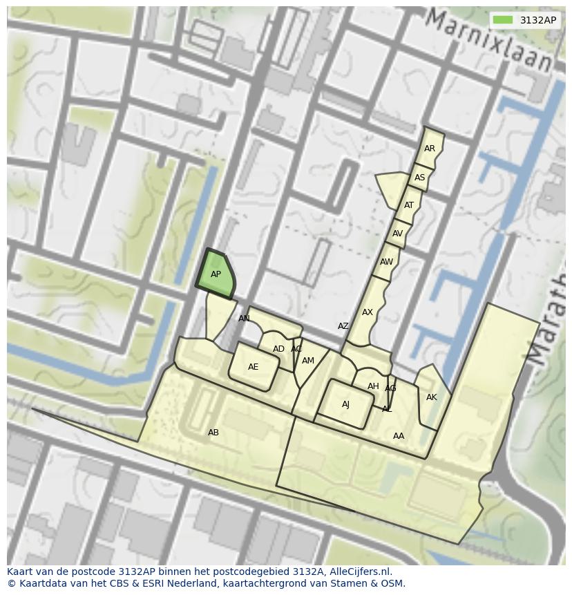 Afbeelding van het postcodegebied 3132 AP op de kaart.