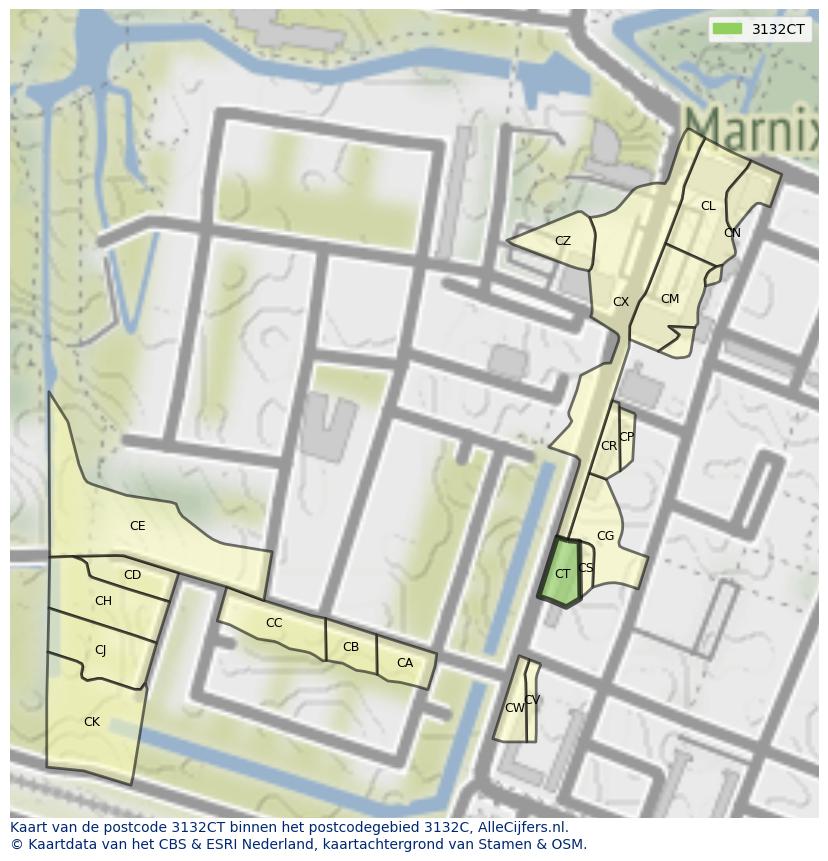 Afbeelding van het postcodegebied 3132 CT op de kaart.
