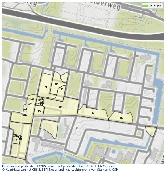 Afbeelding van het postcodegebied 3132 HS op de kaart.