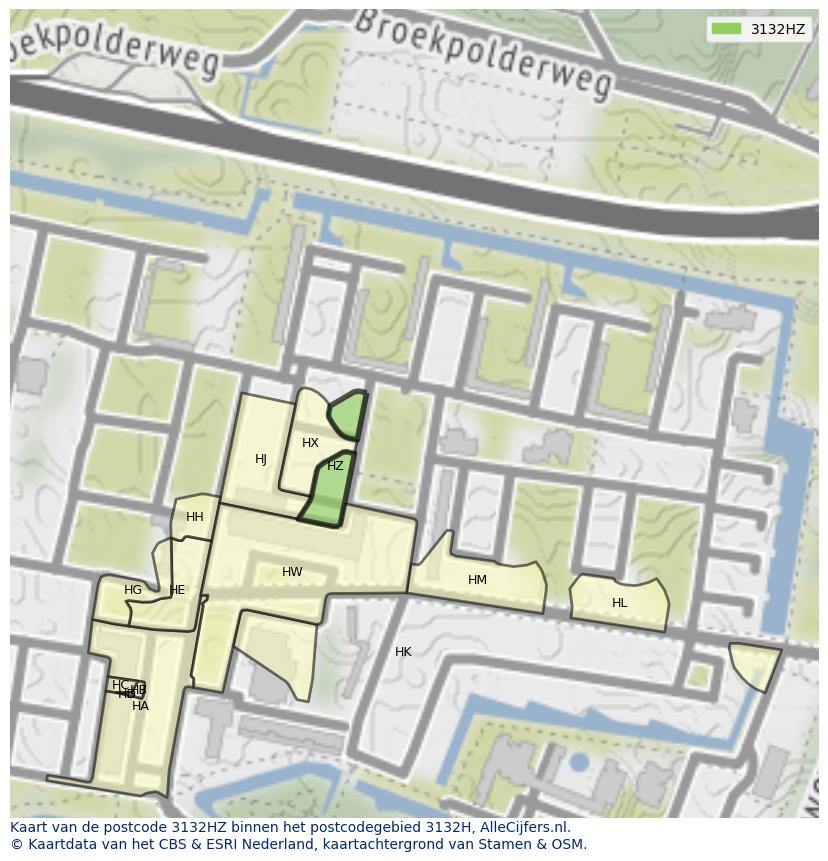 Afbeelding van het postcodegebied 3132 HZ op de kaart.