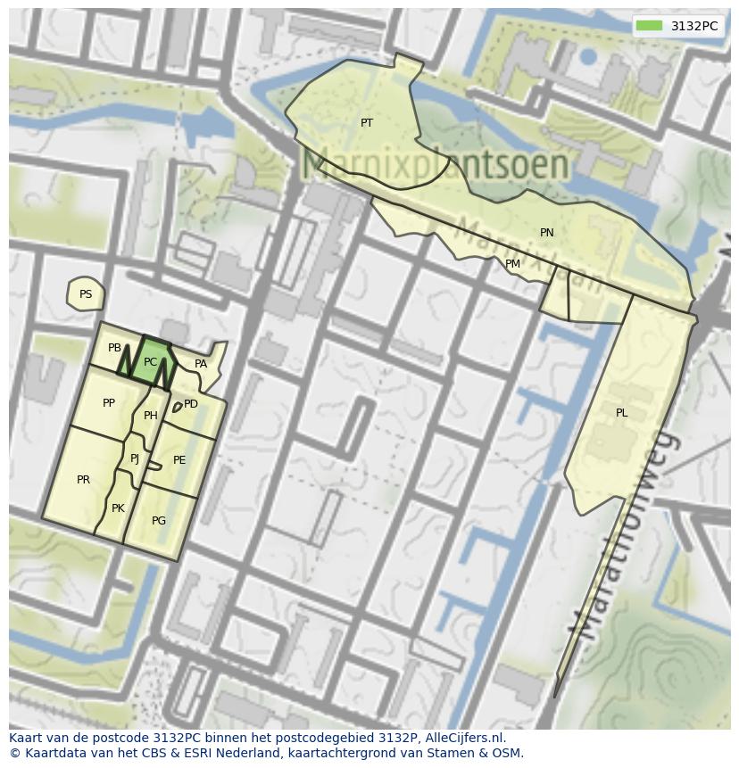 Afbeelding van het postcodegebied 3132 PC op de kaart.