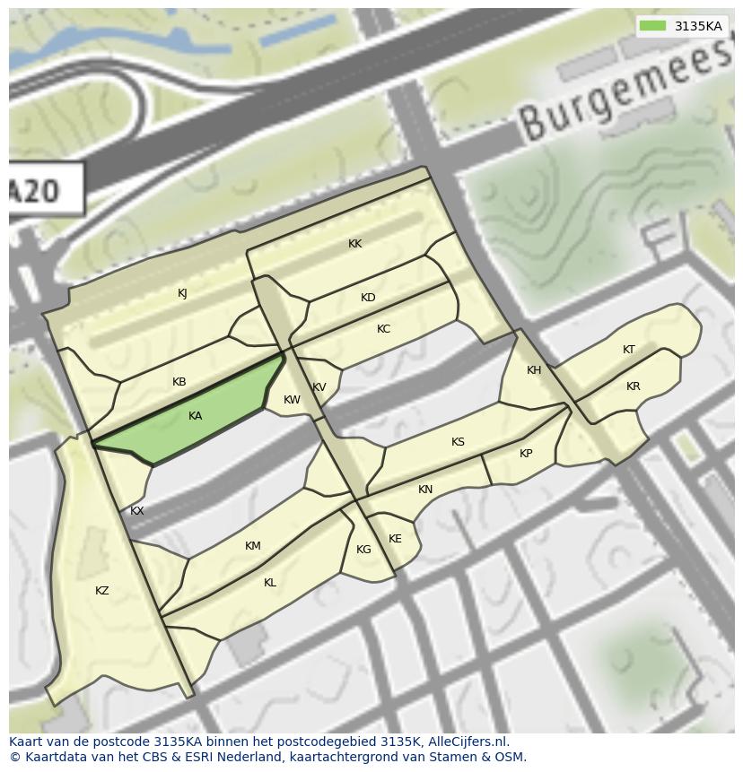 Afbeelding van het postcodegebied 3135 KA op de kaart.